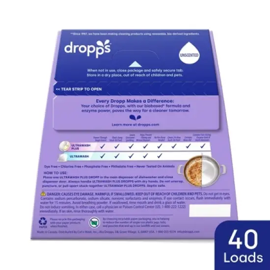 Dropps Dish UltraWash Plus Biobased Detergent Pods - Unscented - 40ct image {9}