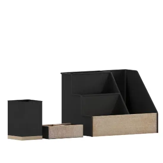 Merrick Lane 3 Piece Metal and Wood Desk Organizer Set for Desktop, Countertop, or Vanity image {9}