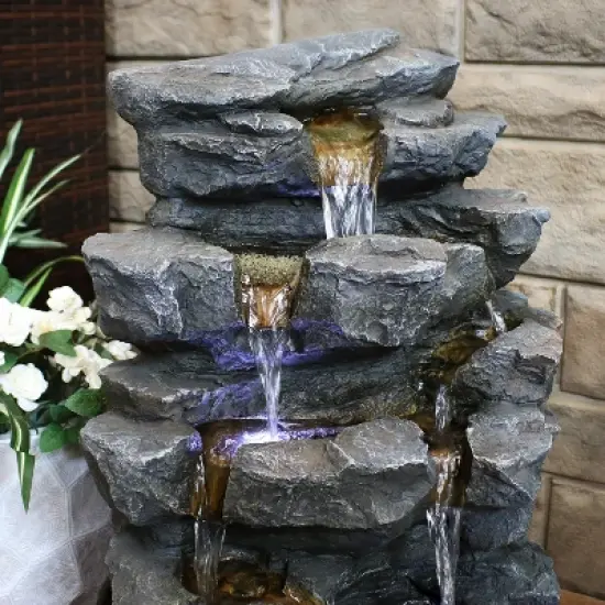 Sunnydaze 24"H Electric Polyresin Grotto Falls Outdoor Water Fountain with LED Lights image {7}