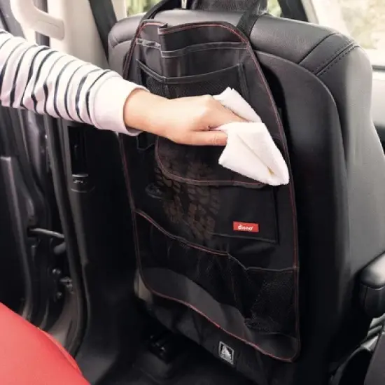 Diono Stow 'n Go Car Back Seat Organizer, Kick Mat Seat Protector, 7 Pockets, 2 Drinks Holders, Black image {5}