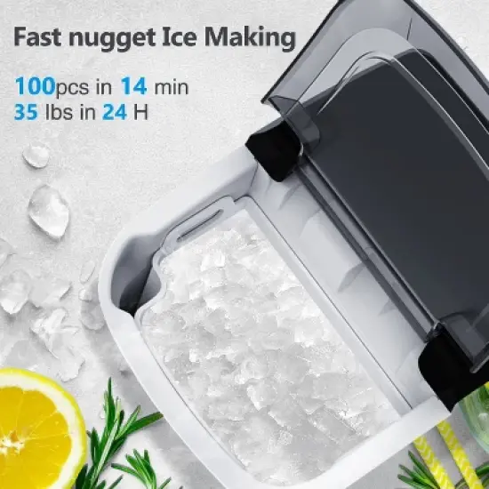 R.W.FLAME Nugget Ice Makers Countertop, Stainless Steel, 35 lbs/Day,  Soft Chewable Pellet Ice, Self-Cleaning, One-Click Operation,  Silver/Black image {6}