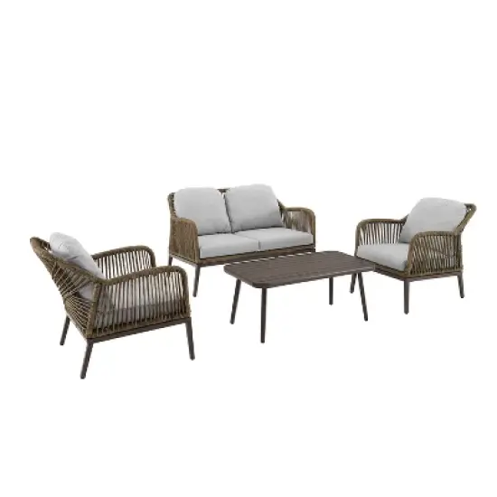 Haven 4pc Outdoor Wicker Conversation Set - Light Gray - Crosley image {7}