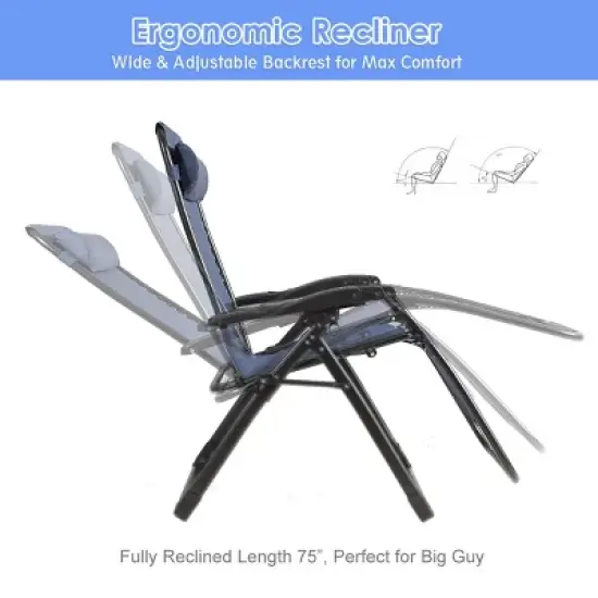 Tangkula Oversized Zero Gravity Lounge Chair Folding Recliner w/ Cup Holder & Pillow, Navy Blue image {7}