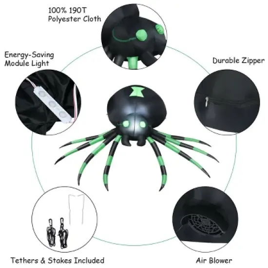 Costway 6FT Halloween Inflatable Blow-Up Spider w/ LED Lights Outdoor Yard Decoration image {5}