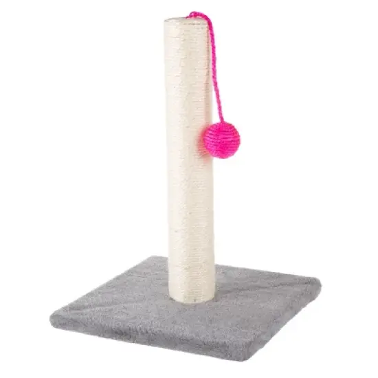 17-Inch Cat Scratching Post - Sisal Rope and Carpet Scratching Pole with Bright Pink Hanging Ball Toy for Adult Cats and Kittens by PETMAKER (Gray) image {6}