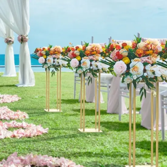 VEVOR 4PCS Gold Metal Column Wedding Flower Stand, 23.6inch High With Metal Laminate, Vase Geometric Centerpiece Stands, Cylindrical Floral Display image {2}