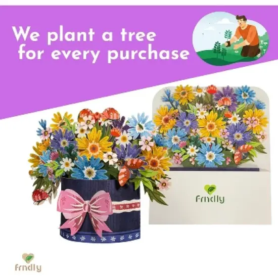 Paper Love Frndly, Festive Flower Box 3D Pop Up Card, for All Occasions - 100% Recycled and Eco-Friendly, 10 Inch Bouquet image {6}