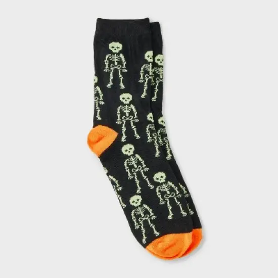 Women's Glow-in-the-Dark Skeletons Halloween Crew Socks - Hyde and EEK! Boutique&trade; Black/Orange 4 - 10 image {3}