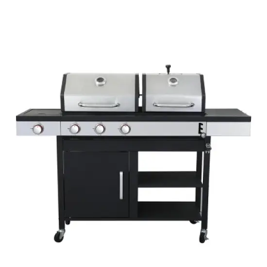 3-Burner Propane Gas and Charcoal Grill with Side Burner,37,230 BTU Stainless Steel BBQ Grill,Outdoor Dual Fuel Barbecue Grill-Coolbibila image {2}