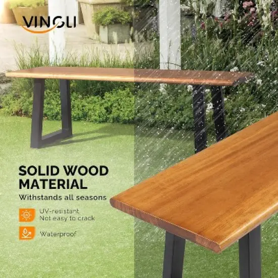 VINGLI 57in Outdoor Bench with Metal Legs, Long Wood Dining Bench Indoor Outdoor, All-Weather Wooden Porch Bench for Yard Garden Patio image {4}