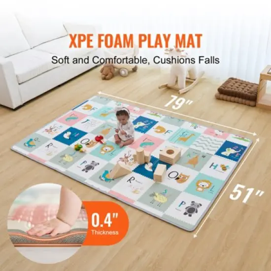 VEVOR Baby Play Mat, 51""x79"" Baby Crawling Mat, Non-Slip One-Piece Foam Baby Playmat, Foldable Portable Reversible Floor Mat with Travel Bag, Grey image {6}