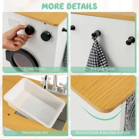 Costway Kids 2-Piece Kitchen Play Set Pretend Chef Toy Set w/ Range Hood & Stove Burner image {5}