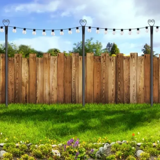 Sandinrayli Outdoor String Light Poles 9 ft. LED String Light Set Pole with Hooks, for Garden Lawn Patio Decor (6-Pack) image {6}