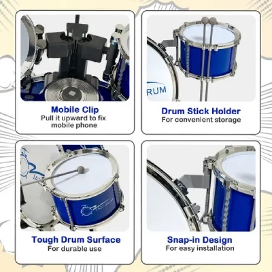 Costway Jazz Drum Set for Toddler Kids Educational Toy w/Keyboard Cymbal Microphone image {8}