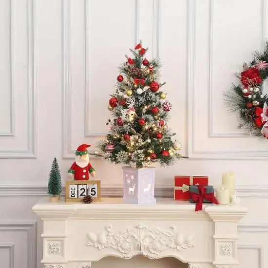 3 Ft Pre-Lit Artificial Christmas Tree with 78 Battery-Powered LED Lights & Illuminated Base, Indoor/Outdoor Holiday Decor for Home Yard Office image {6}