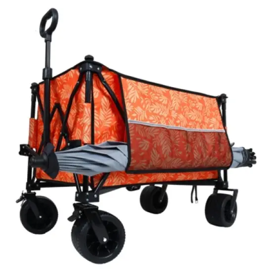 FATMOON Heavy-Duty All-Terrain Folding Utility Wagon Cart with 480lbs Capacity,Large Beach Wheels & Adjustable Handle for Camping,Beach,Outdoor image {14}