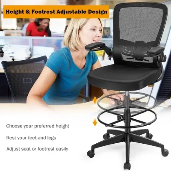 Costway Tall Office Chair Adjustable Height w/Lumbar Support Flip Up Arms image {9}