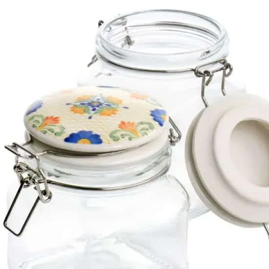 Gibson Laurie Gates California Designs Tierra 3 Piece Glass Canister Kitchen Set with Decorated Lids image {3}