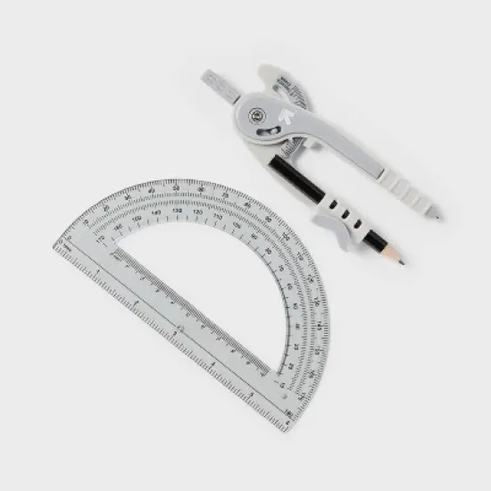 Compass and Protractor Set Gray - up&up&trade;: Plastic Measuring Tools for Math and Drawing, Kids Ruler, 6" Range image {2}