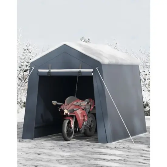6x8 FT Portable Outdoor Storage Shed with Roll-Up Zipper Door & Vent, 240G Heavy-Duty Shelter Waterproof PE Tarp, UV-Resistant Carport for Motorcycle image {5}