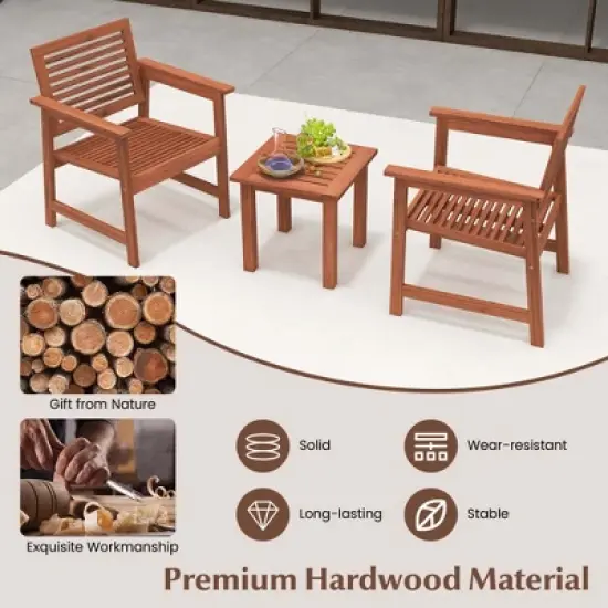 Costway 3 PCS Patio Furniture Set with 2 Seat Cushions Coffee Table Solid Wood Chairs image {6}