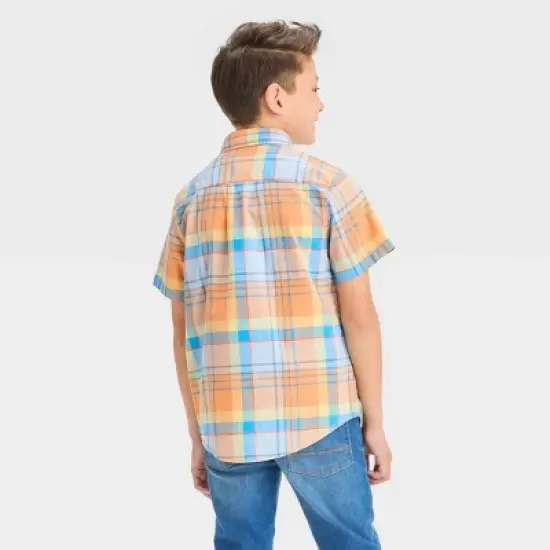 Boys' Short Sleeve Plaid Button-Down Shirt - Cat & Jack&trade; Orange image {1}