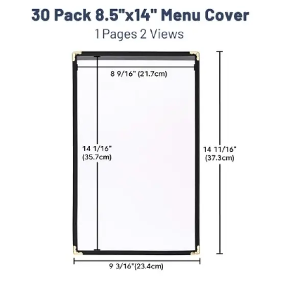 WeChef 30 Packs Restaurant Menu Covers 8.5 x 14 Single Page 1 Page 2 Views Black image {6}