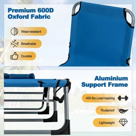 Costway Outdoor Folding Chaise 5-Position Lounge Chair with Face Hole &Adjustable Footrest Blue/Black/Beige/Navy Blue image {7}