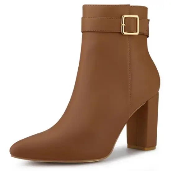 Allegra K Women's Pointed Toe Buckle Decor Heel Ankle Booties image {12}