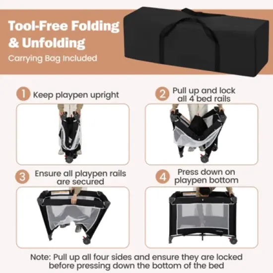 Safstar 3 in 1 Pack and Play with Toy Bar Diaper Changing Table with Safety Belt image {7}