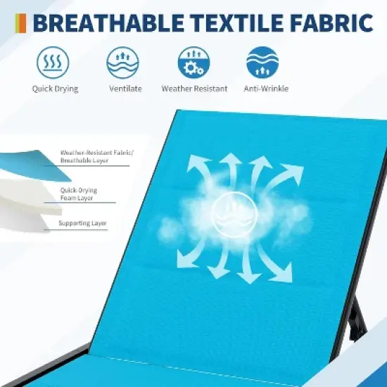 3 Piece Outdoor Chaise Lounge Chair Set, Patio Pool Chairs with Backrest, Wheels, Outdoor Furniture with Side Table for Deck, Garden, Beach image {5}