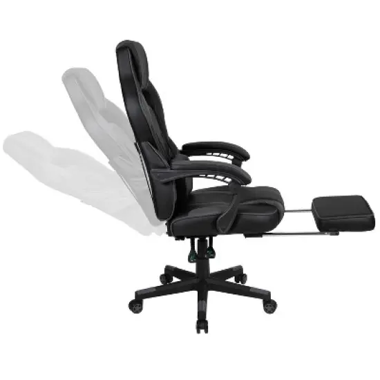 Flash Furniture Gaming Desk with Cup Holder/Headphone Hook/Monitor Stand & Reclining Back/Arms Gaming Chair with Footrest image {7}