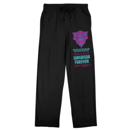 Black Panther Wakanda Forever Neon Logo Men's Black Sleep Pajama Pants image {5}