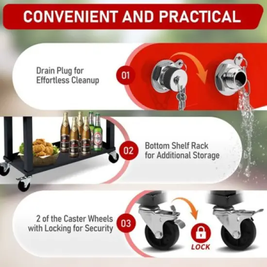 Karl Home 80 QT Red Patio Cooler Cart image {3}