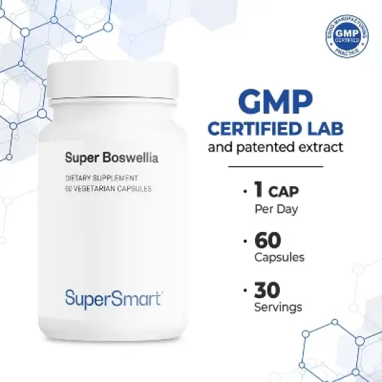 SuperSmart Super Boswellia Extract 100mg per Day - ApresFlex Boswellia Serrata Supplement - 20% AKBA | Non-GMO & Gluten Free - 60 Vegetarian Capsules image {4}