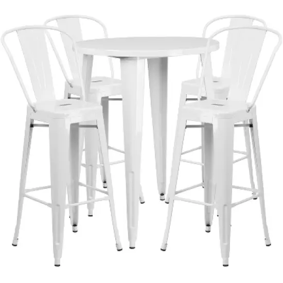 Flash Furniture Commercial Grade 30" Round Metal Indoor-Outdoor Bar Table Set with 4 Cafe Stools image {7}