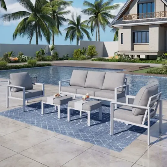 Captiva Designs 5PC Aluminum Outdoor Patio Conversation Set with Ottoman image {1}