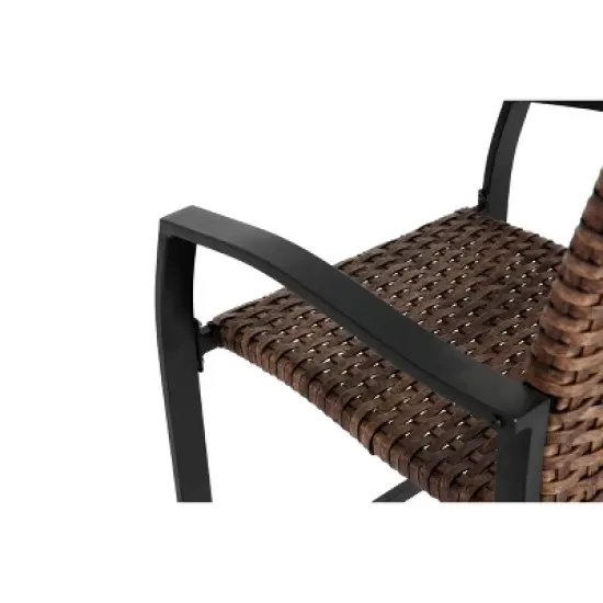 FIONECA 3-Piece Outdoor Rattan Bar Stool Set with Glass Table Top &uml;C Wicker Bar Chairs for Backyard, Garden, Pool, Balcony, and Deck, Brown image {6}