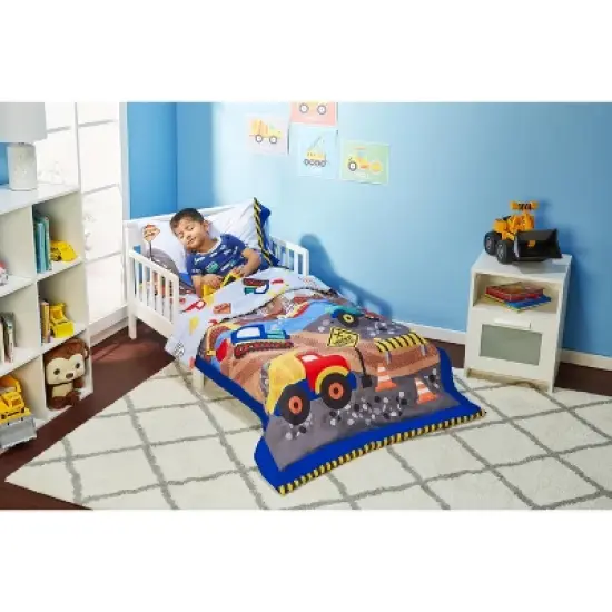 Everyday Kids 4 Piece Toddler Bedding Set - Under Construction - Includes Comforter, Flat Sheet, Fitted Sheet and Reversible Pillowcase image {6}