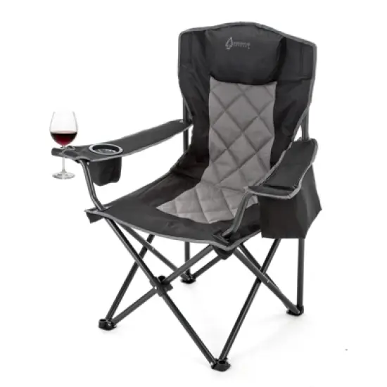 Arrowhead Outdoor Portable Folding Camping Quad Chair w/ 6-Can Cooler, Heavy-Duty Carrying Bag, Supports up to 450lbs (Charcoal Black) image {5}