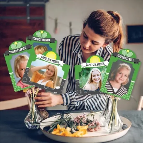 Big Dot of Happiness You Got Served - Tennis - Baby Shower or Tennis Ball Birthday Party Picture Centerpiece Sticks - Photo Table Toppers - 15 Pieces image {1}