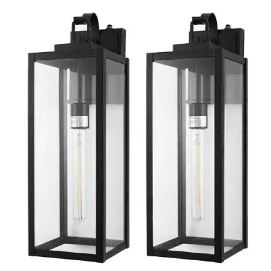 DORESshop 20 in. 2-Pack Large Black Outdoor Wall Lanterns Waterproof with Dusk to Dawn for Porch and Doorway (T30 Bulbs Included) image {9}