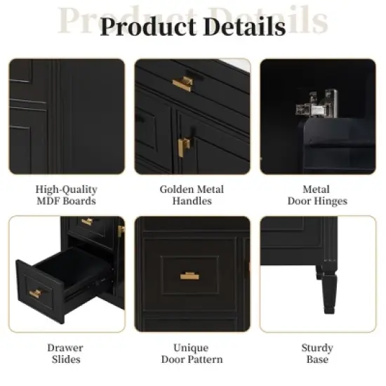 Whisen 30" Bathroom Vanity with Sink, 3 Drawers & Adjustable Shelf image {4}