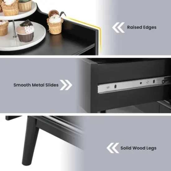 Costway Kitchen Buffet Sideboard Organizer Liquor Bar Cabinet with Wine Rack & Sliding Door image {8}