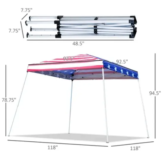 HANPURE Outsunny Slant Leg Pop Up Canopy Tent, American Flag Roof, Carry Bag, Height Adjustable, Beach Sun Shelter, 10'x10' Base, 8'x8' Top image {6}