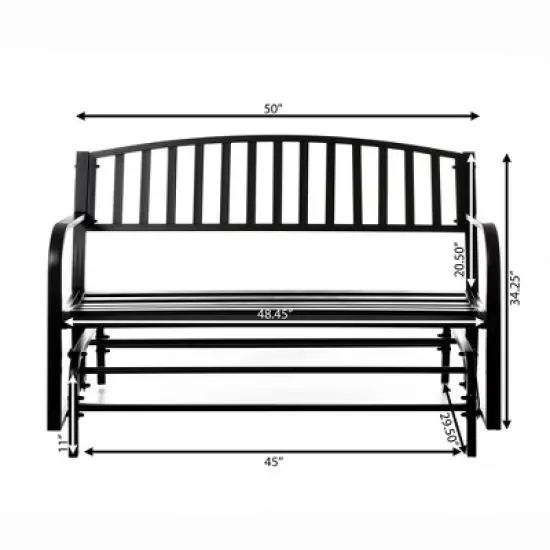 Gardenised Outdoor Black Steel Swing, Powder Coated Glider Bench, Loveseat Lawn Rocker Bench for Yard, Patio, Garden and Deck image {9}
