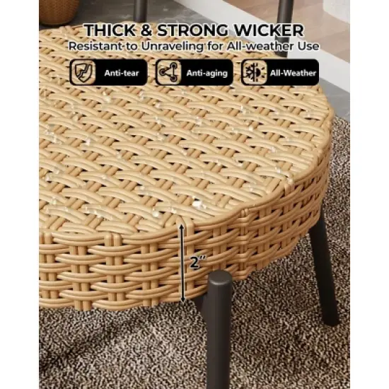 3 Pieces Patio Set Outdoor Wicker Bistro Set All-Weather Rattan Deck Conversation Set of 3 with Table & Cushions for Deck Patio Balcony Backyard image {4}
