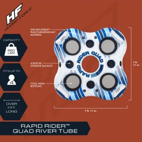 Bestway 43115E CoolerZ Rapid Rider 101" 4 Person Inflatable Water Island Lounge River Raft Lake Float Tube with 4 Cupholders and 2 Built-In Coolers image {2}