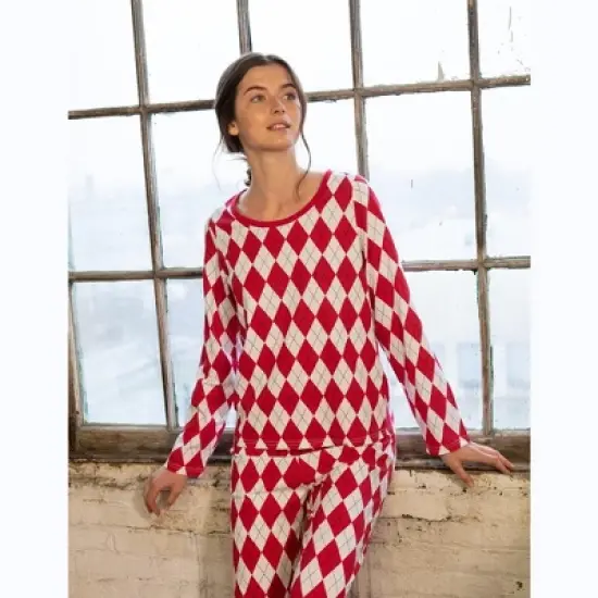 Leveret Womens Two Piece Cotton Argyle Christmas Pajamas image {1}