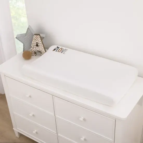 NoJo Disney Mickey Mouse Love Mickey White, Gray, and Tan Love Applique Super Soft Contoured Changing Pad Cover image {1}